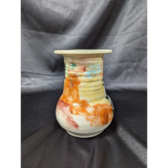 Mid Century Handmade Hand painted  Pottery Vase Abstract Color Splash - Picture 2 of 7
